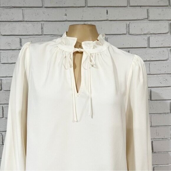 J.Crew Women’s Cream Ruffle Tie-Neck Blouse Size M | Long Sleeve Drapey Top - Picture 2 of 12